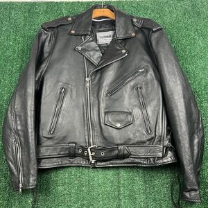 VTG UNIK Premium Men's Black Leather Motorcycle Biker Jacket Size 48 XL Quilted